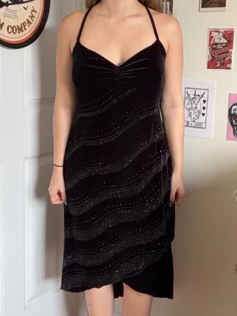 Black Velvet Slip Dress with Sparkle Detail